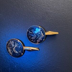 Blue and Gold Floral Cufflinks